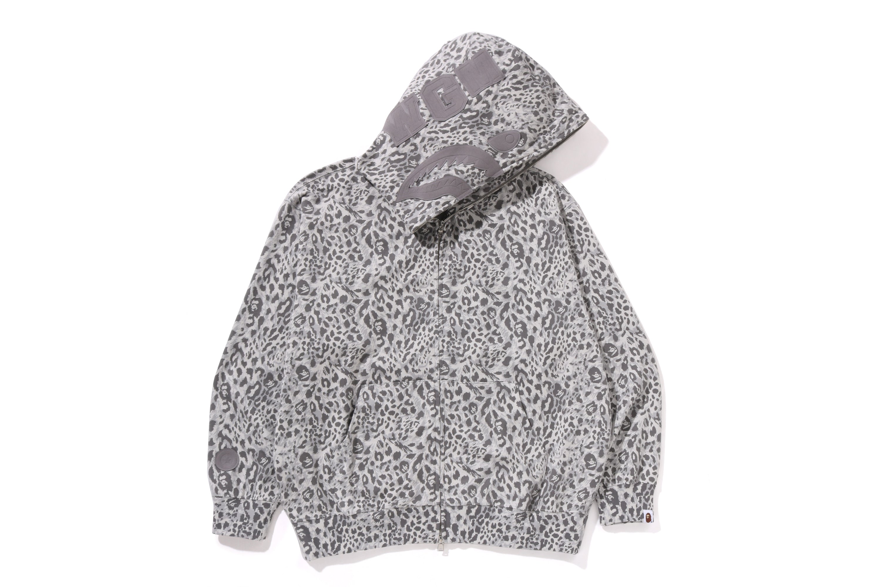 【希少】SAPEur TIBETAN LEOPARD HOODIE L グレー Grey Leopard Zip up Hoodie, Animal Print Front Zipper Pocket Men