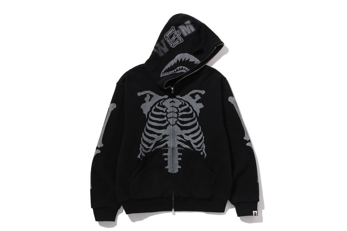 SKELETON SHARK HEAVY WASHED CROPPED FIT FULL ZIP HOODIE