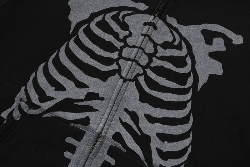 SKELETON SHARK HEAVY WASHED CROPPED FIT FULL ZIP HOODIE
