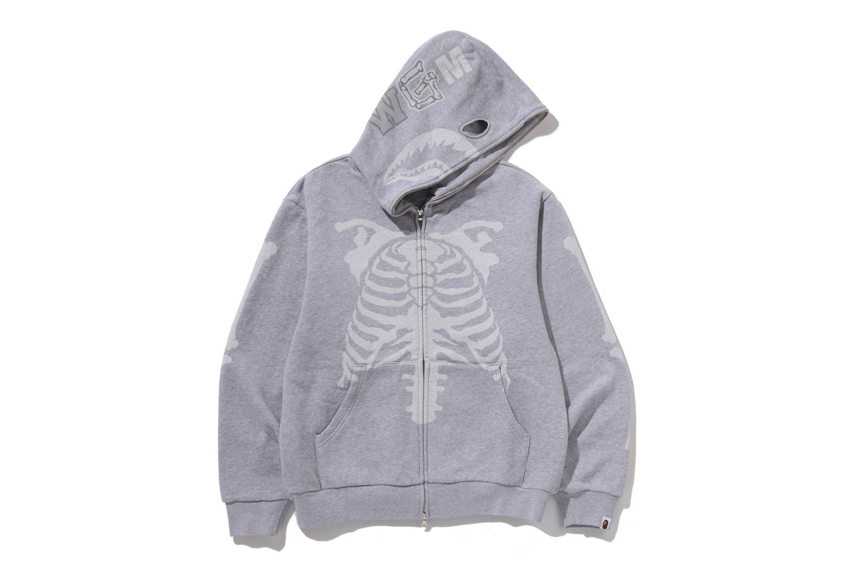 SKELETON SHARK HEAVY WASHED CROPPED FIT FULL ZIP HOODIE