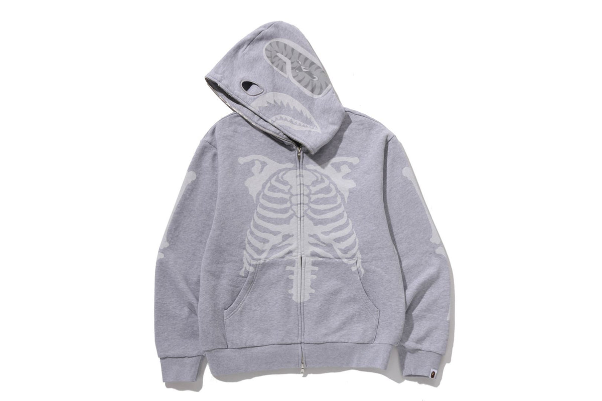 SKELETON SHARK HEAVY WASHED CROPPED FIT FULL ZIP HOODIE