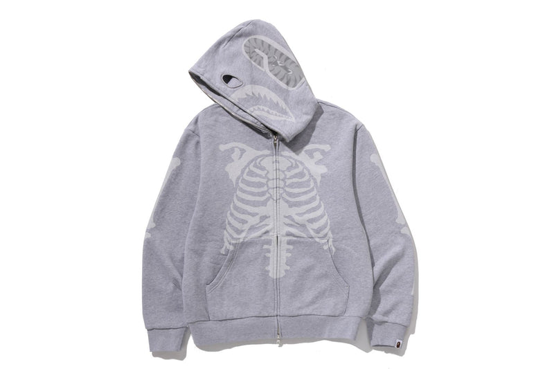SKELETON SHARK HEAVY WASHED CROPPED FIT FULL ZIP HOODIE