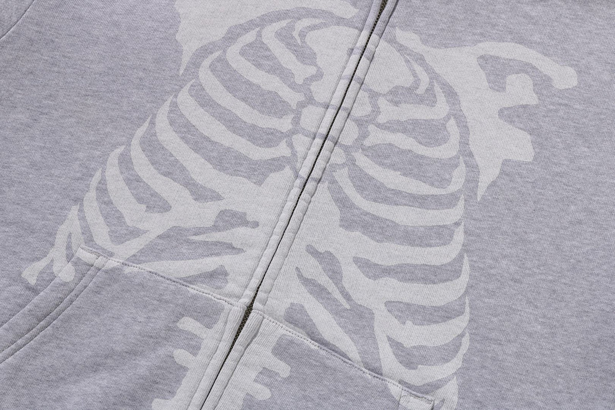 SKELETON SHARK HEAVY WASHED CROPPED FIT FULL ZIP HOODIE