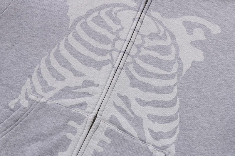 SKELETON SHARK HEAVY WASHED CROPPED FIT FULL ZIP HOODIE