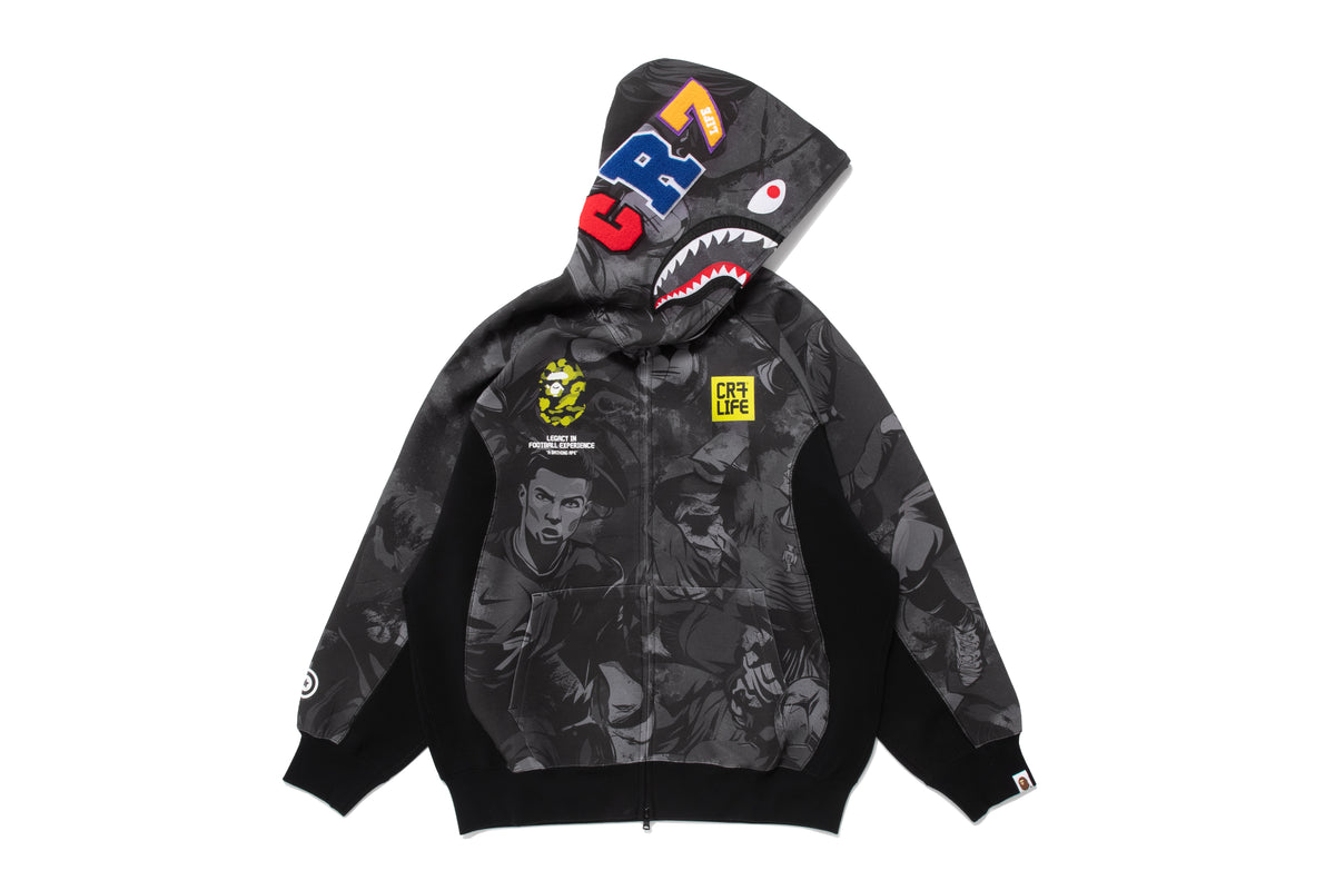 BAPE X CR7 LIFE ALL OVER PRINT LOGO RELAXED FIT SHARK HOODIE