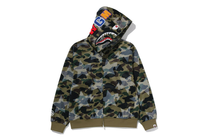 STA OVER PRINT 1ST CAMO MESH SHARK CROPPED FIT FULL ZIP HOODIE