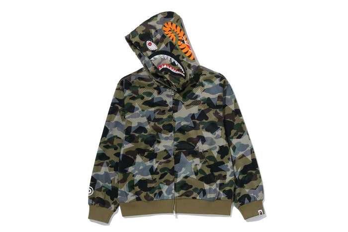 STA OVER PRINT 1ST CAMO MESH SHARK CROPPED FIT FULL ZIP HOODIE