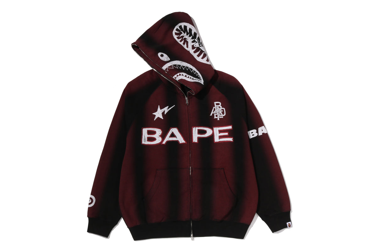 HAND DRAW FOOTBALL SHARK RELAXED FIT FULL ZIP HOODIE