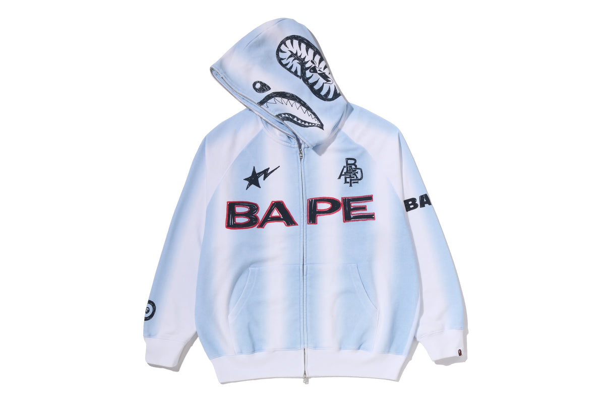 HAND DRAW FOOTBALL SHARK RELAXED FIT FULL ZIP HOODIE