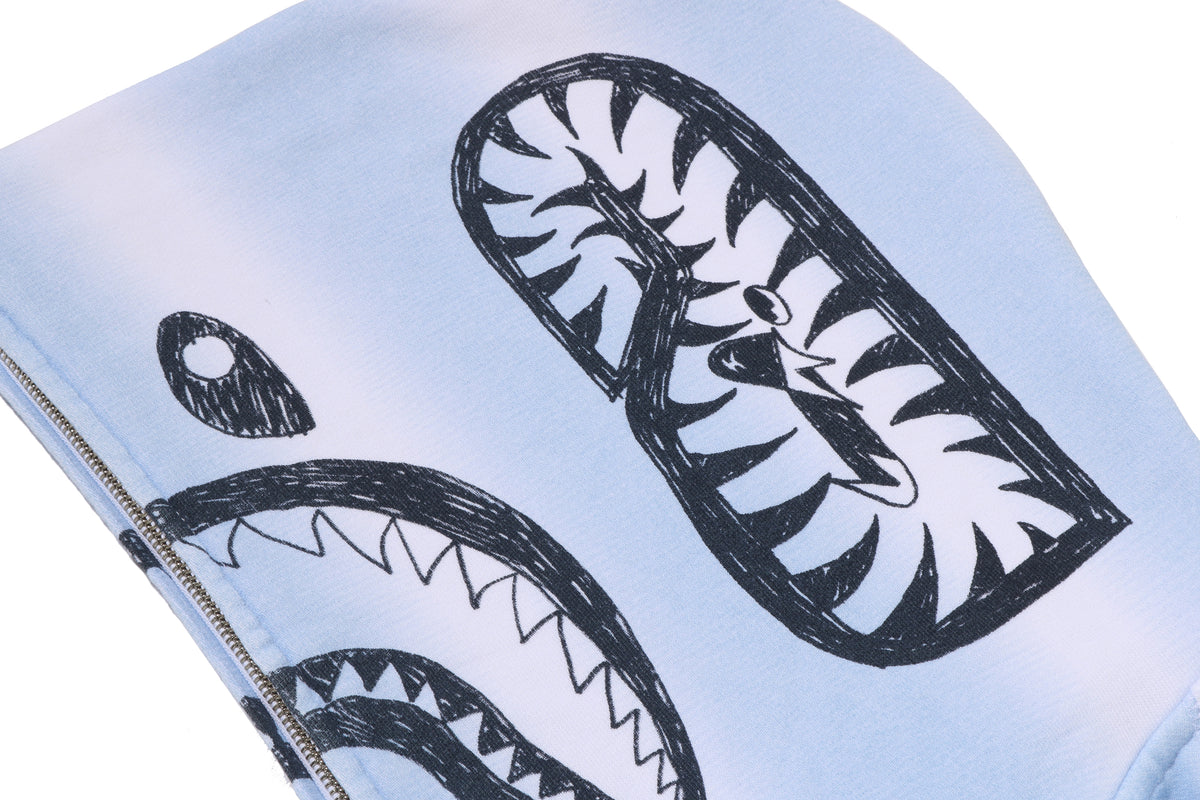 HAND DRAW FOOTBALL SHARK RELAXED FIT FULL ZIP HOODIE