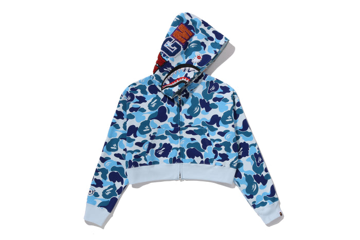 ABC CAMO CRYSTAL STONE SHARK CROPPED FULL ZIP HOODIE LADIES