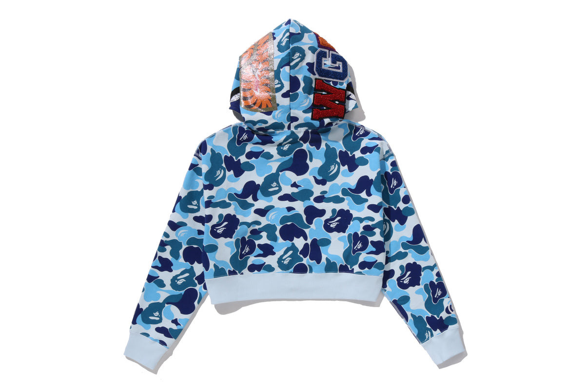 ABC CAMO CRYSTAL STONE SHARK CROPPED FULL ZIP HOODIE LADIES