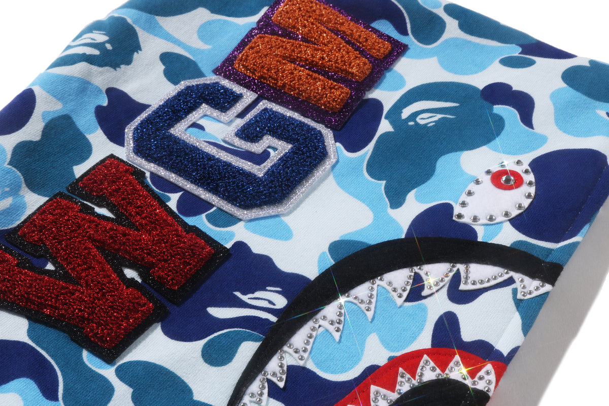 ABC CAMO CRYSTAL STONE SHARK CROPPED FULL ZIP HOODIE LADIES