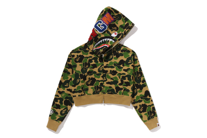 ABC CAMO CRYSTAL STONE SHARK CROPPED FULL ZIP HOODIE LADIES