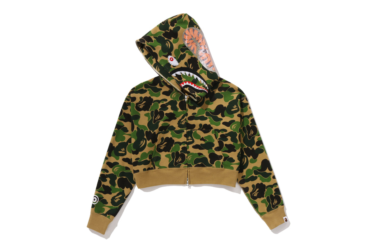ABC CAMO CRYSTAL STONE SHARK CROPPED FULL ZIP HOODIE LADIES