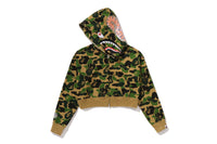 ABC CAMO CRYSTAL STONE SHARK CROPPED FULL ZIP HOODIE LADIES