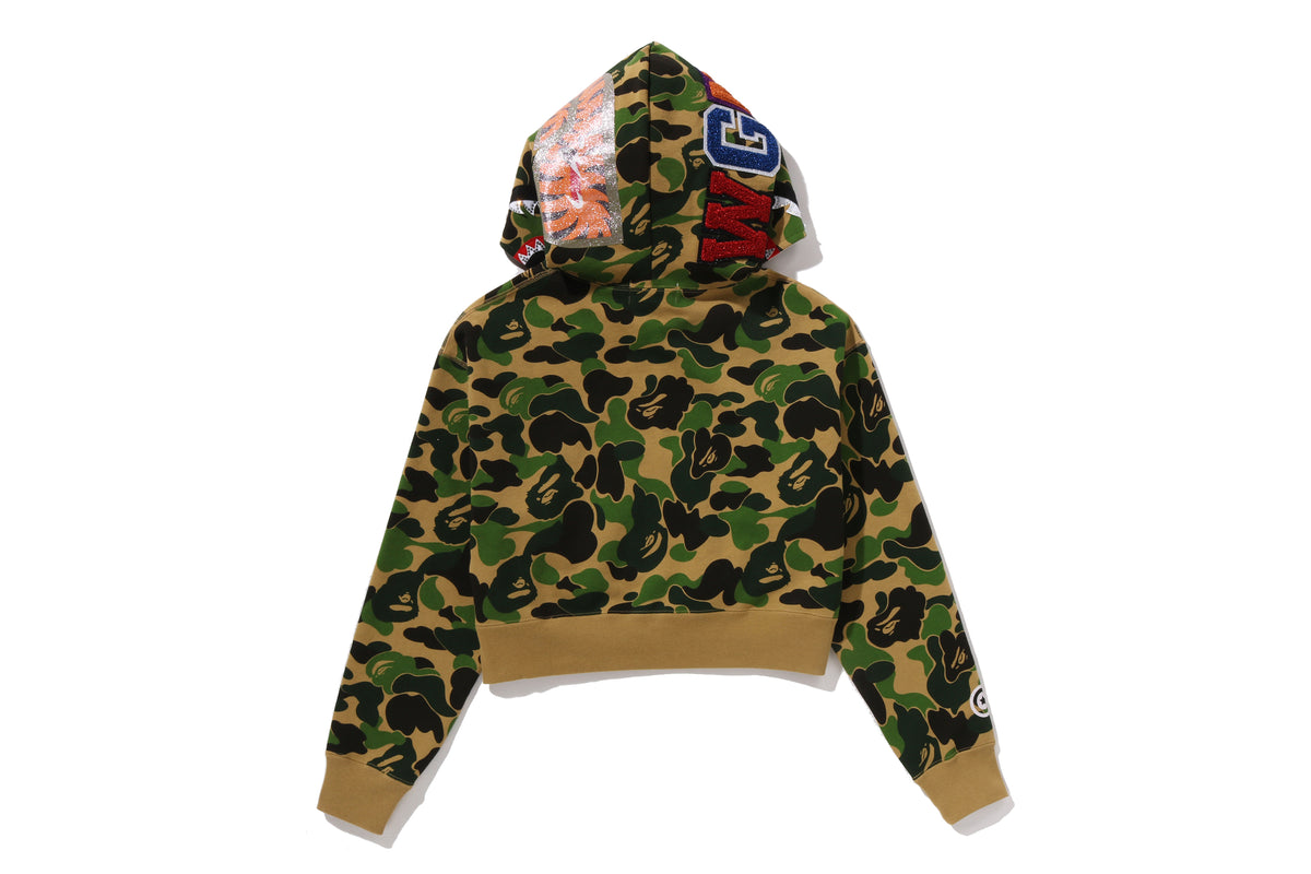 ABC CAMO CRYSTAL STONE SHARK CROPPED FULL ZIP HOODIE LADIES