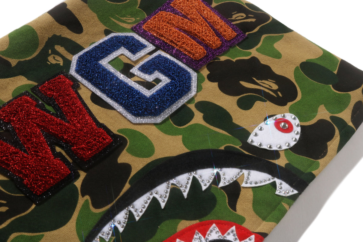 ABC CAMO CRYSTAL STONE SHARK CROPPED FULL ZIP HOODIE LADIES