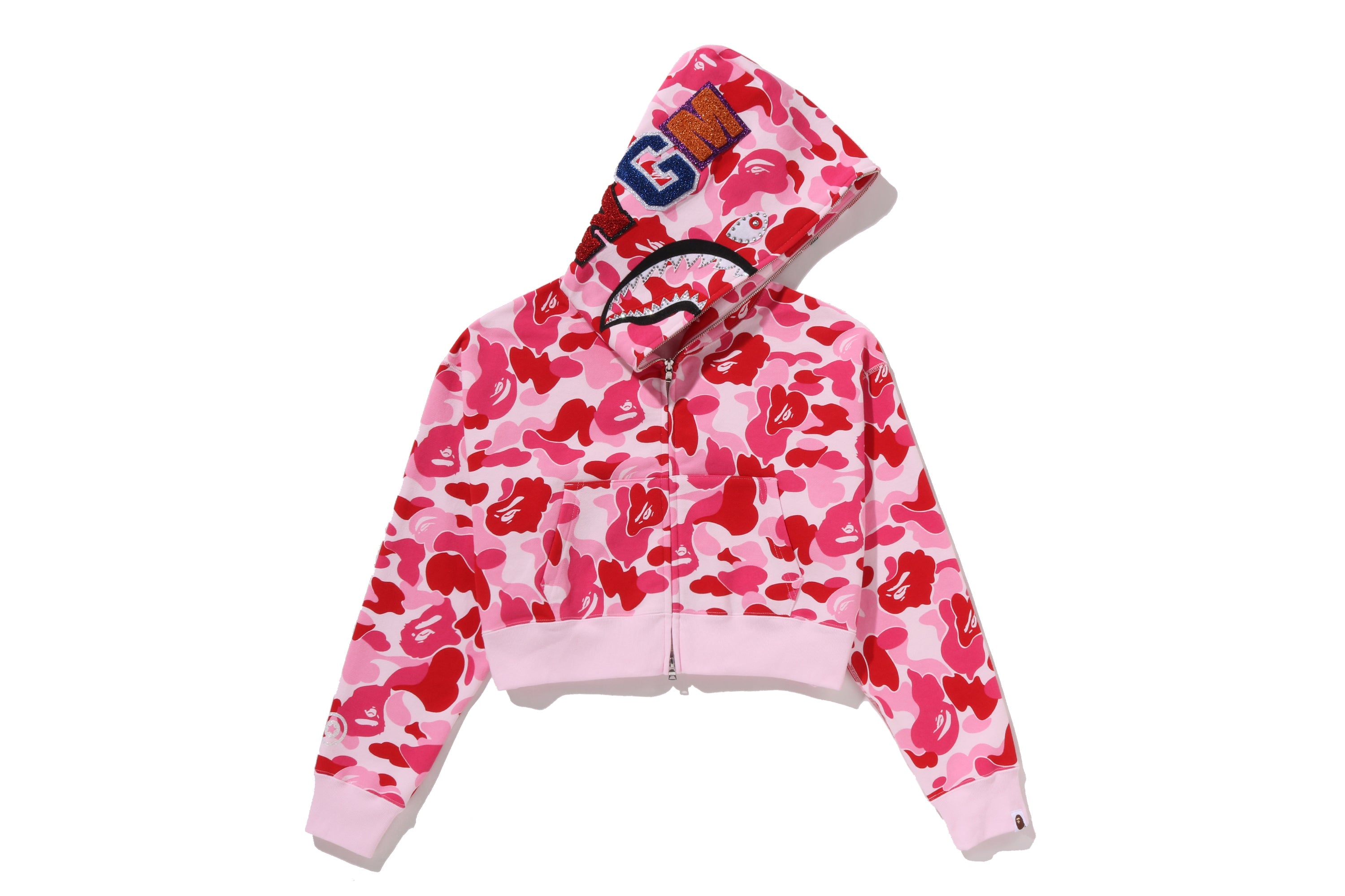 ABC CAMO CRYSTAL STONE SHARK CROPPED FULL ZIP HOODIE LADIES – eu