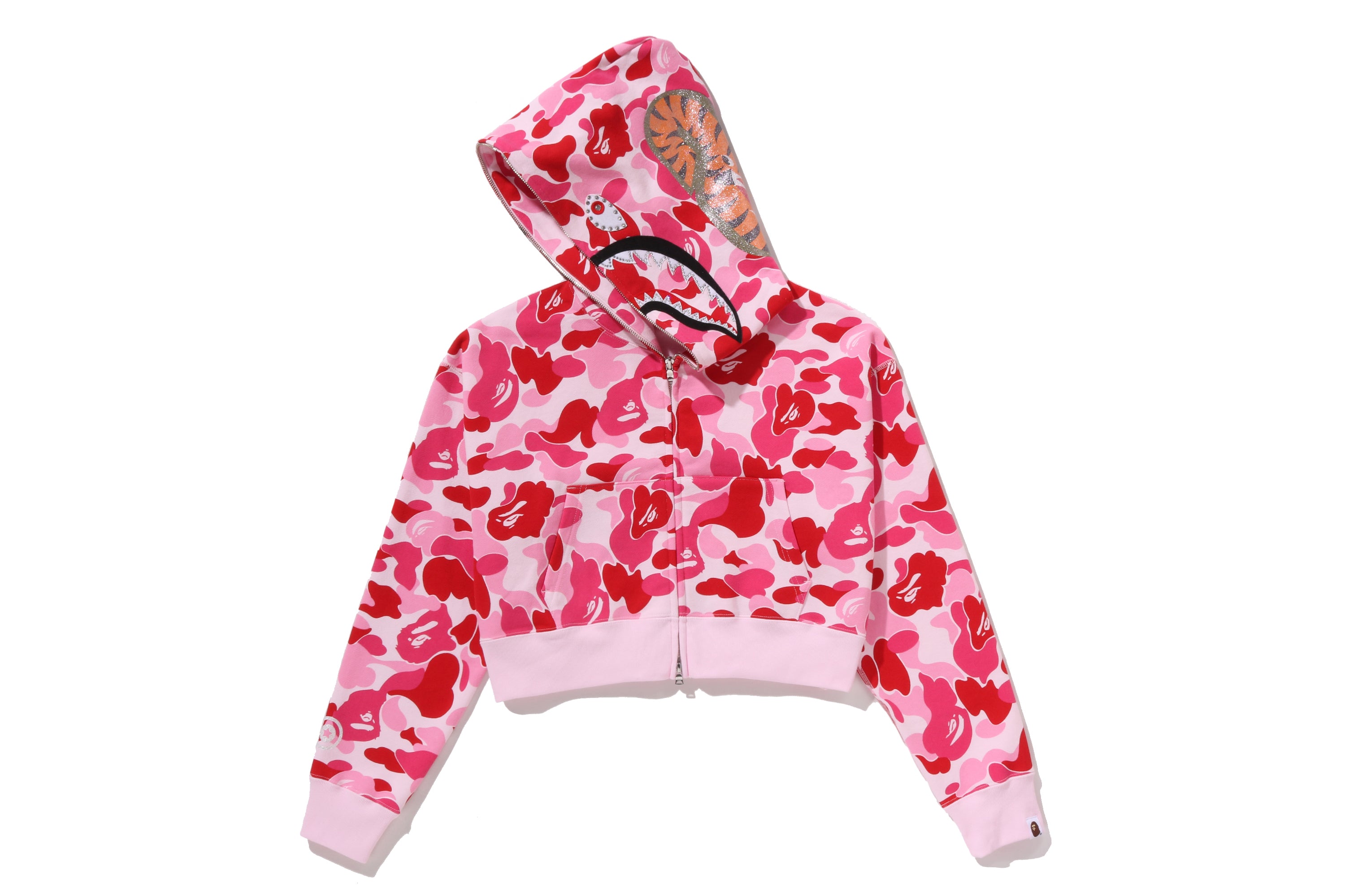 ABC CAMO CRYSTAL STONE SHARK CROPPED FULL ZIP HOODIE LADIES – eu