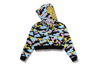 NEW MULTI CAMO SHARK CROPPED FULL ZIP HOODIE LADIES
