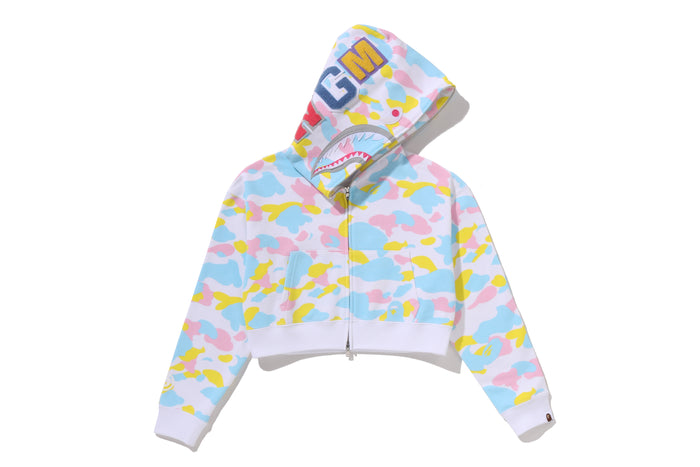 NEW MULTI CAMO SHARK CROPPED FULL ZIP HOODIE LADIES