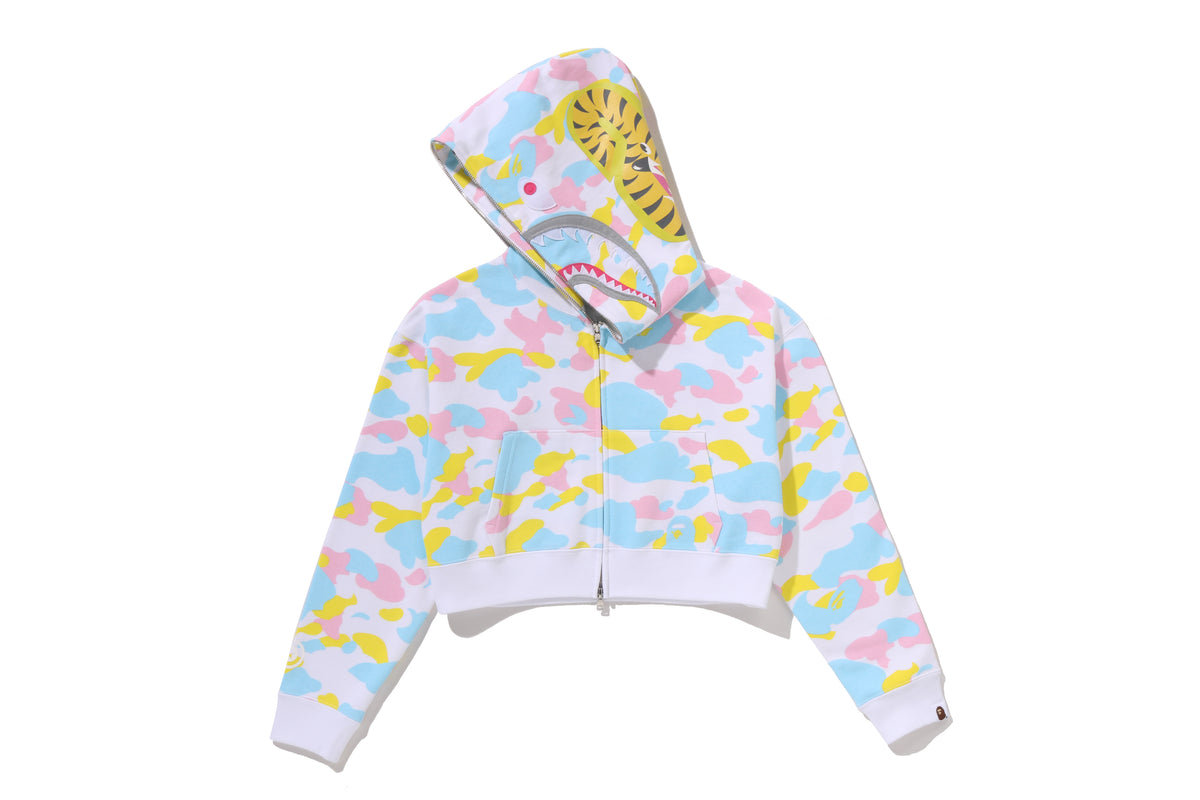 NEW MULTI CAMO SHARK CROPPED FULL ZIP HOODIE LADIES