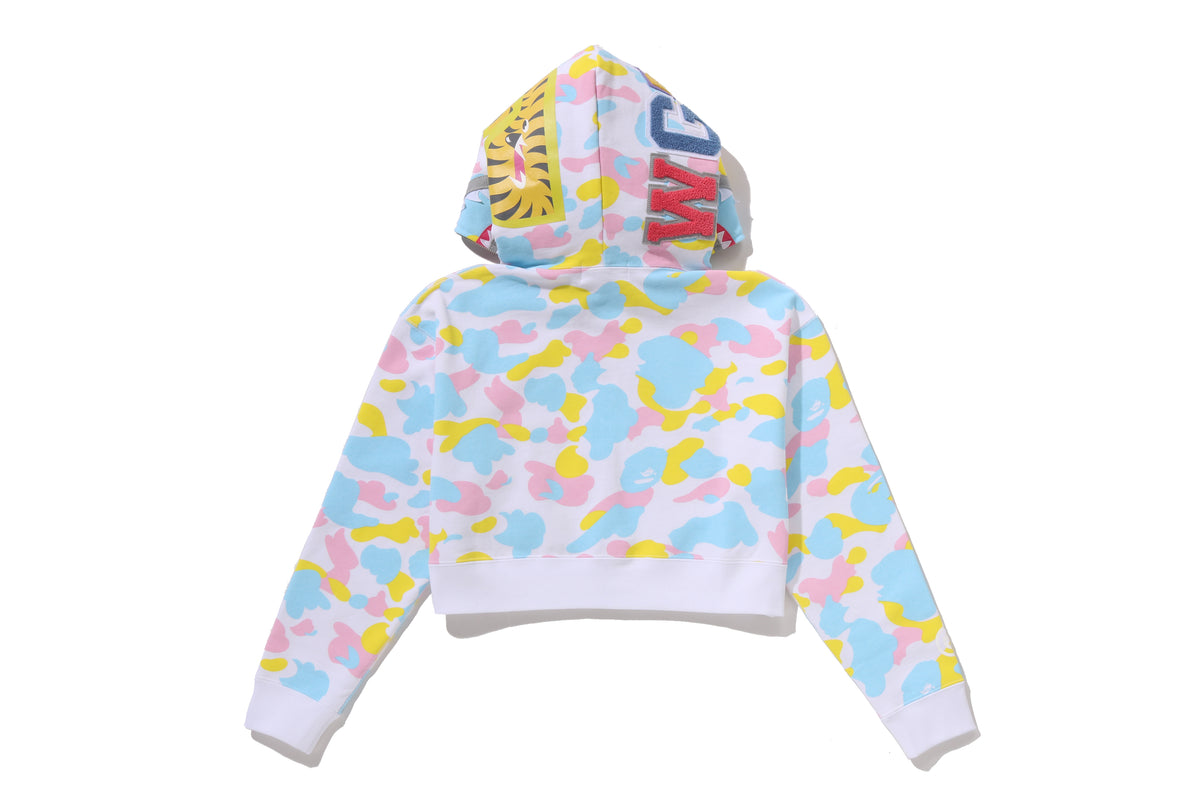 NEW MULTI CAMO SHARK CROPPED FULL ZIP HOODIE LADIES