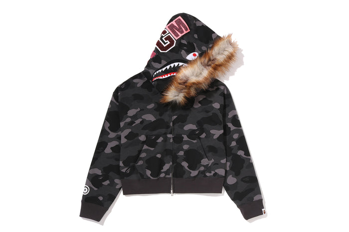 COLOR CAMO FUR SHARK CROPPED ZIP HOODIE LADIES