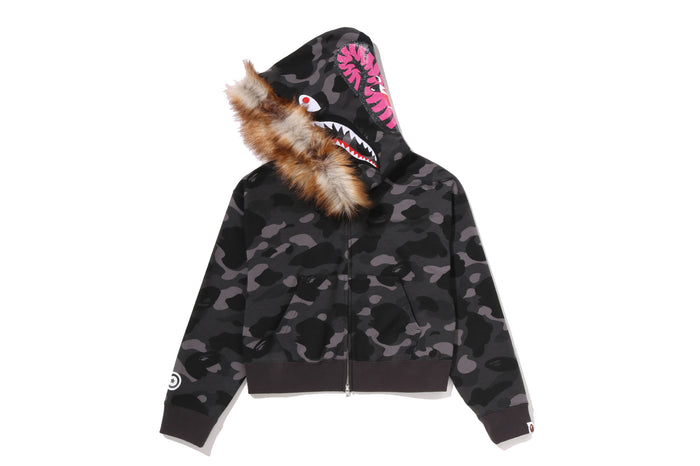 COLOR CAMO FUR SHARK CROPPED ZIP HOODIE LADIES