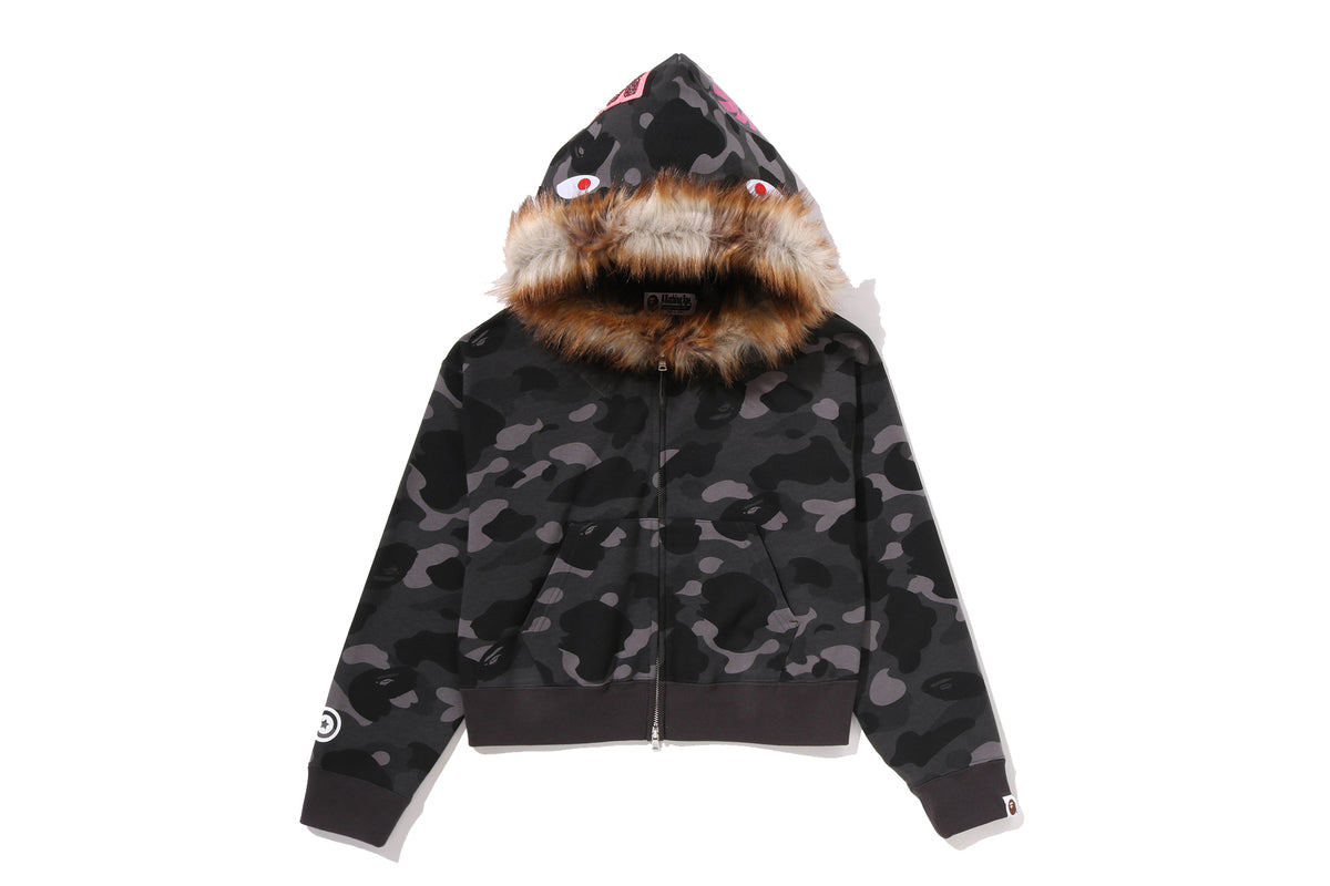 COLOR CAMO FUR SHARK CROPPED ZIP HOODIE LADIES