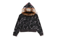 COLOR CAMO FUR SHARK CROPPED ZIP HOODIE LADIES