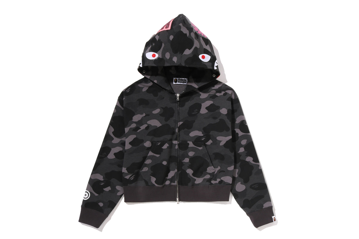 COLOR CAMO FUR SHARK CROPPED ZIP HOODIE LADIES