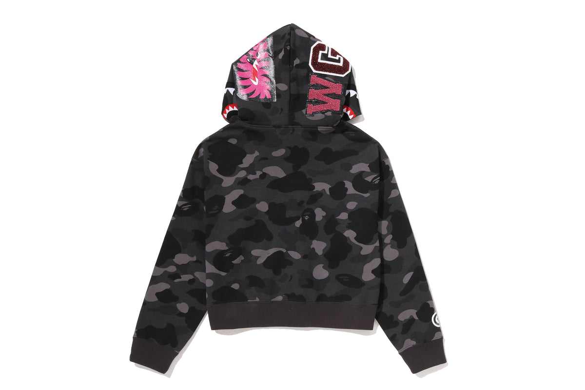 COLOR CAMO FUR SHARK CROPPED ZIP HOODIE LADIES