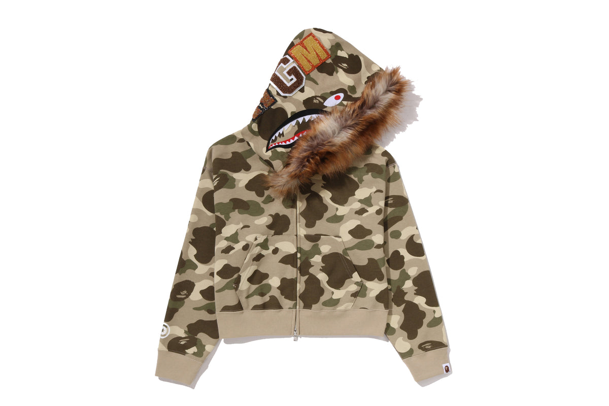 COLOR CAMO FUR SHARK CROPPED ZIP HOODIE LADIES