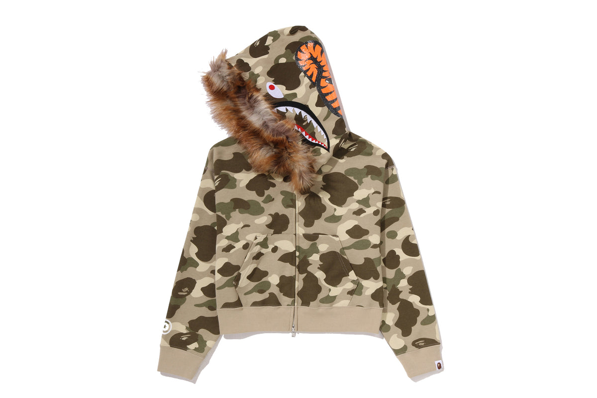 COLOR CAMO FUR SHARK CROPPED ZIP HOODIE LADIES