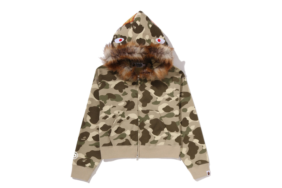 COLOR CAMO FUR SHARK CROPPED ZIP HOODIE LADIES