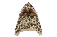 COLOR CAMO FUR SHARK CROPPED ZIP HOODIE LADIES