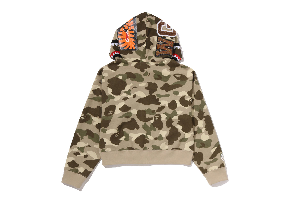 COLOR CAMO FUR SHARK CROPPED ZIP HOODIE LADIES