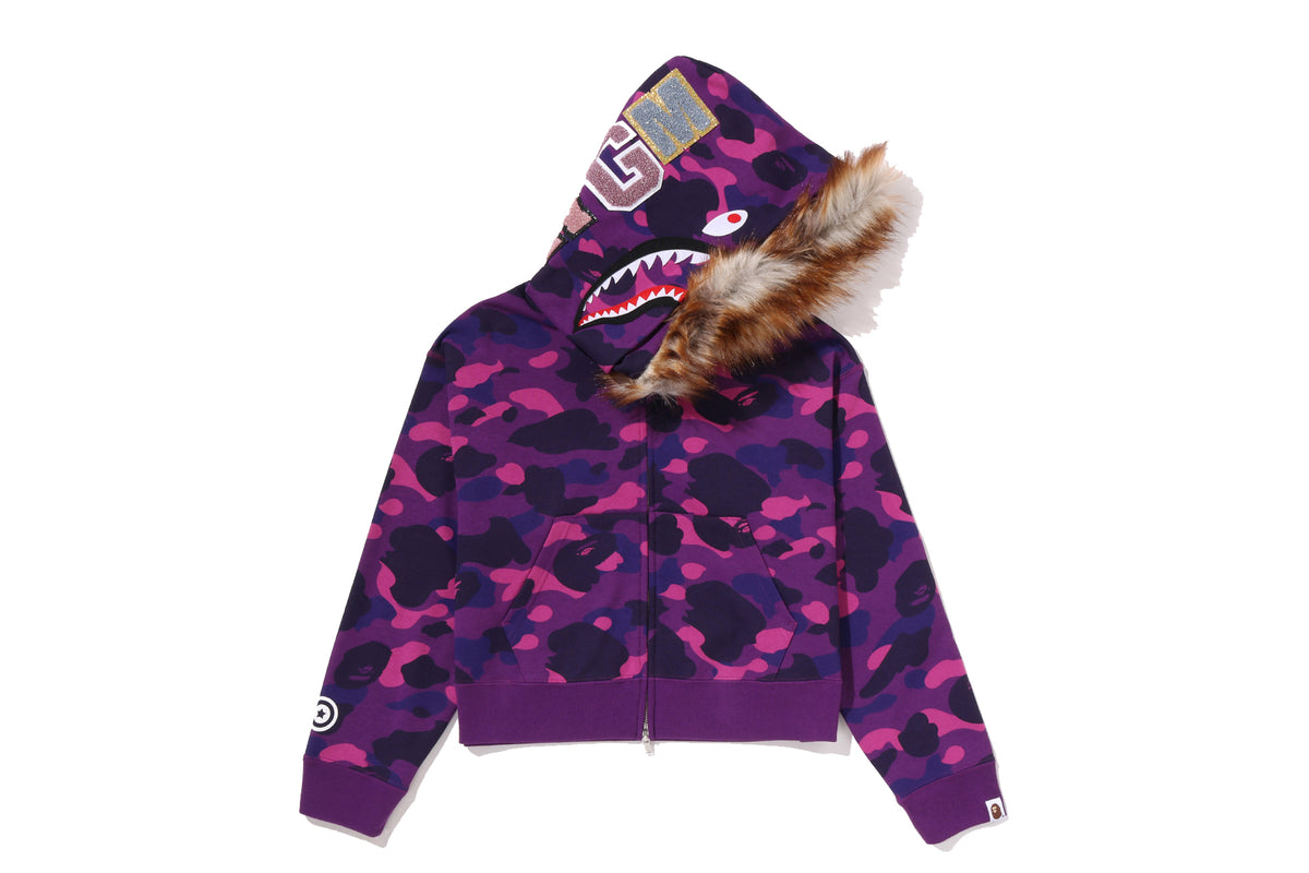 COLOR CAMO FUR SHARK CROPPED ZIP HOODIE LADIES
