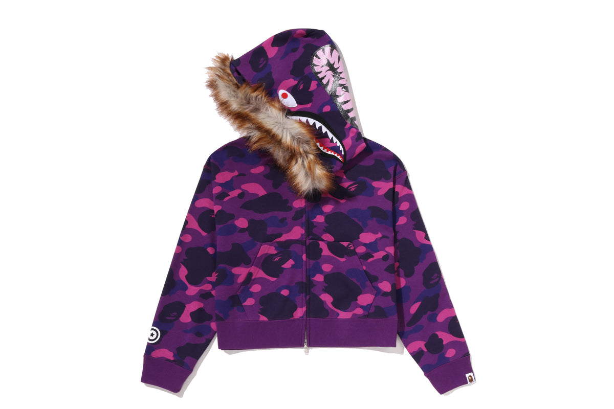 COLOR CAMO FUR SHARK CROPPED ZIP HOODIE LADIES
