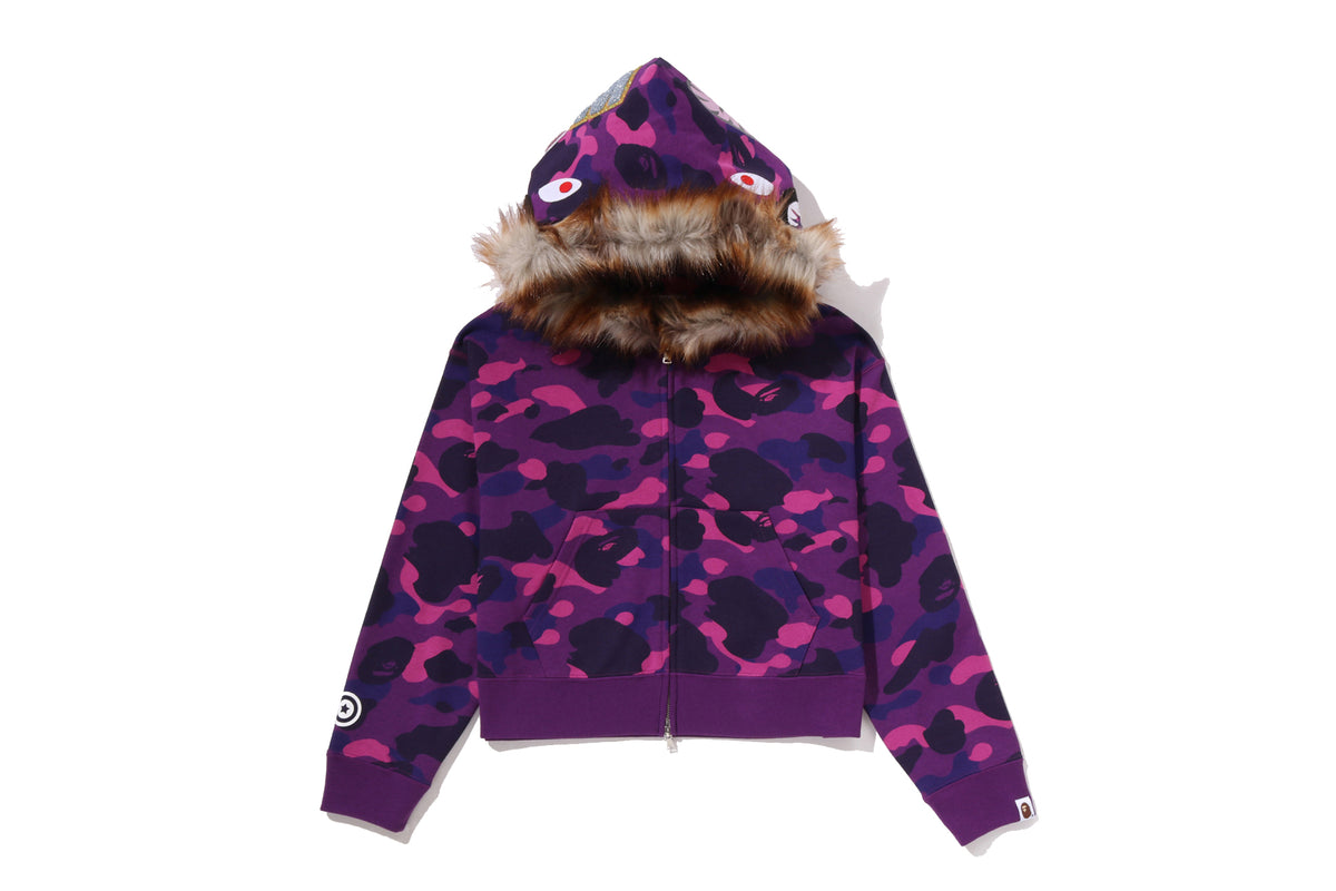 COLOR CAMO FUR SHARK CROPPED ZIP HOODIE LADIES