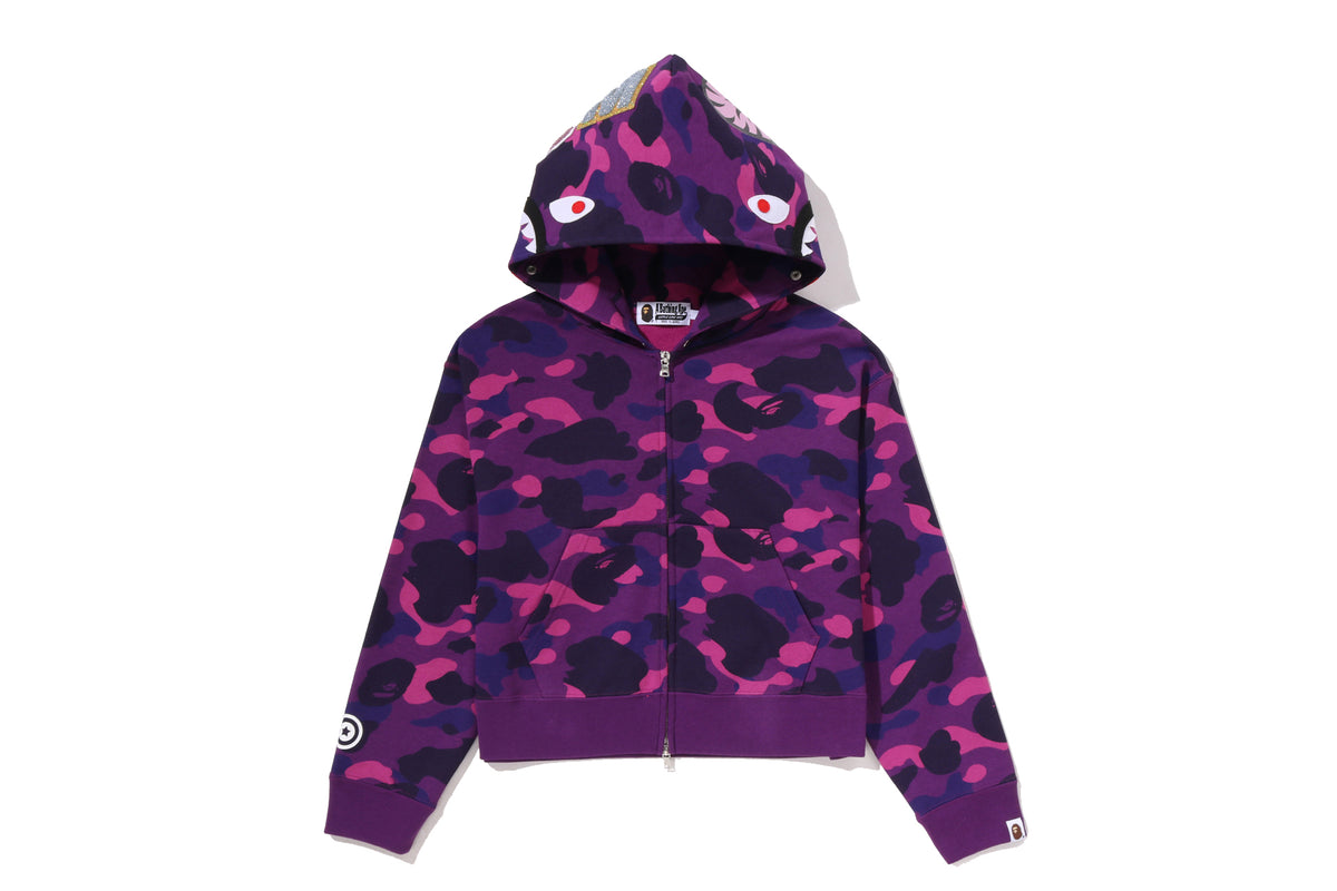 COLOR CAMO FUR SHARK CROPPED ZIP HOODIE LADIES